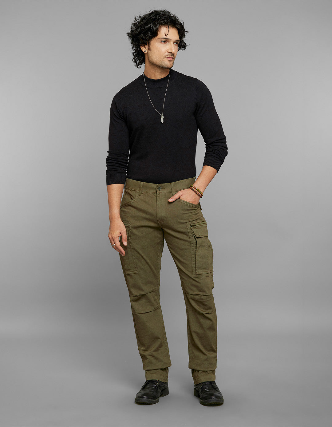 Olive Comfort Straight Fit Stretch Cargo Pants 