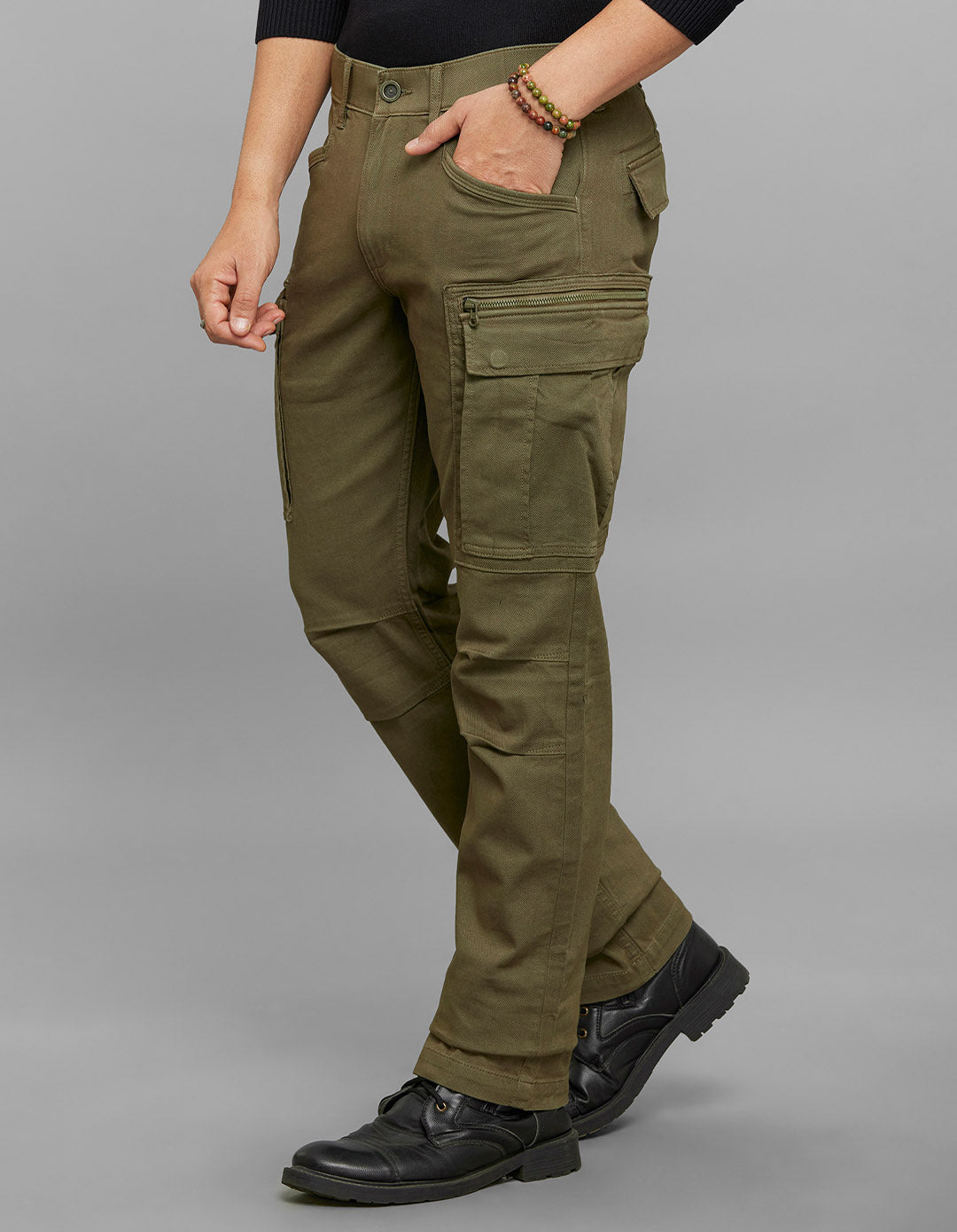 Olive Comfort Straight Fit Stretch Cargo Pants 