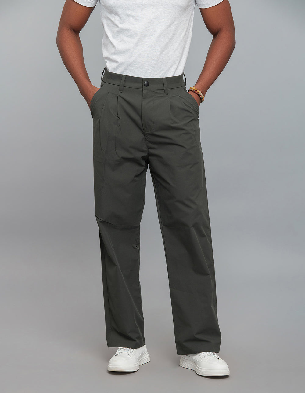 Bottle Green Pleated 100% Polyester Korean Pants