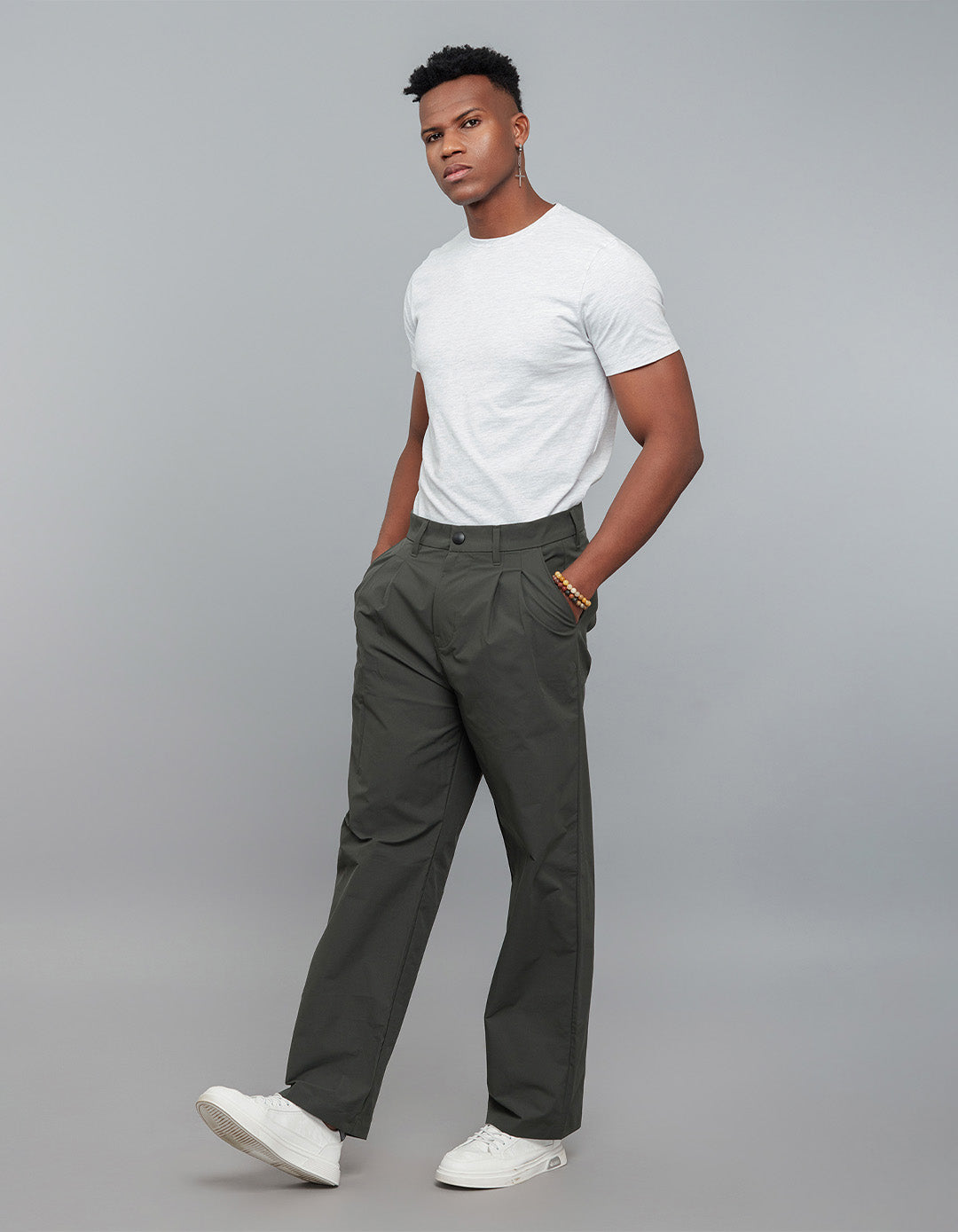 Bottle Green Pleated 100% Polyester Korean Pants