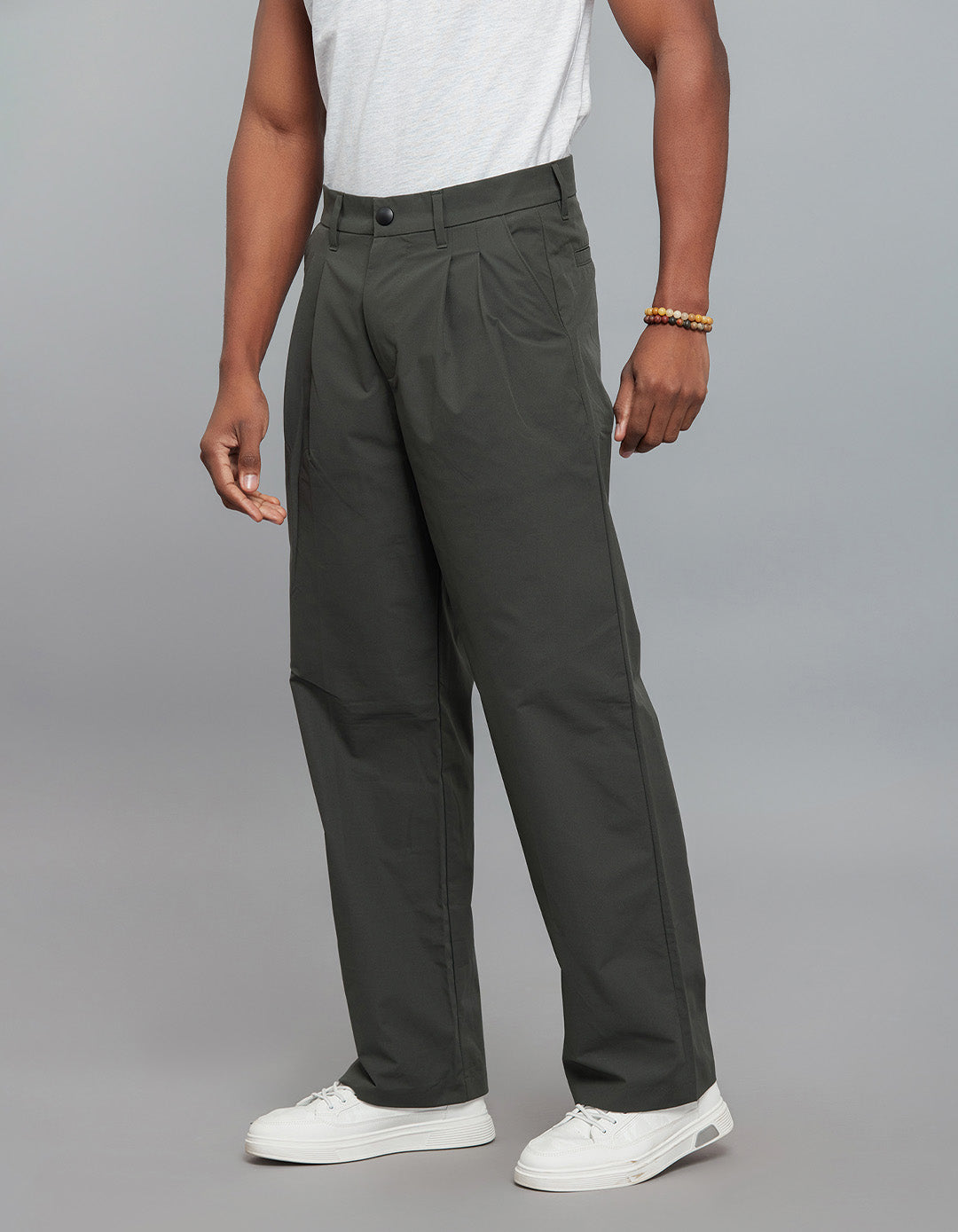 Bottle Green Pleated 100% Polyester Korean Pants