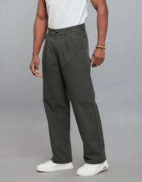 Bottle Green Pleated 100% Polyester Korean Pants