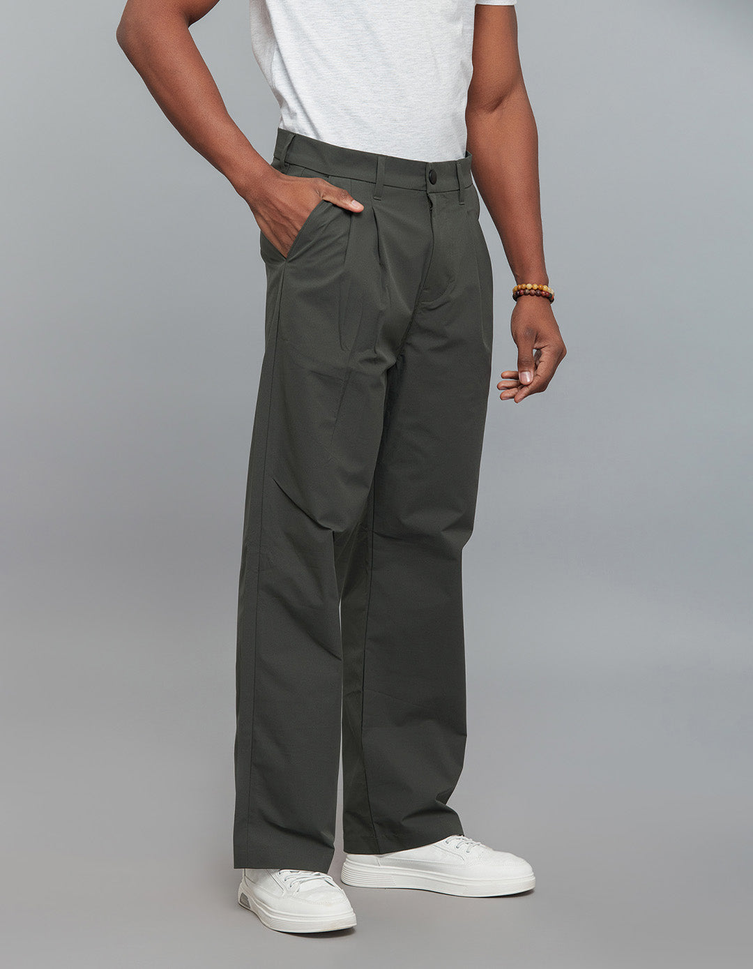 Bottle Green Pleated 100% Polyester Korean Pants