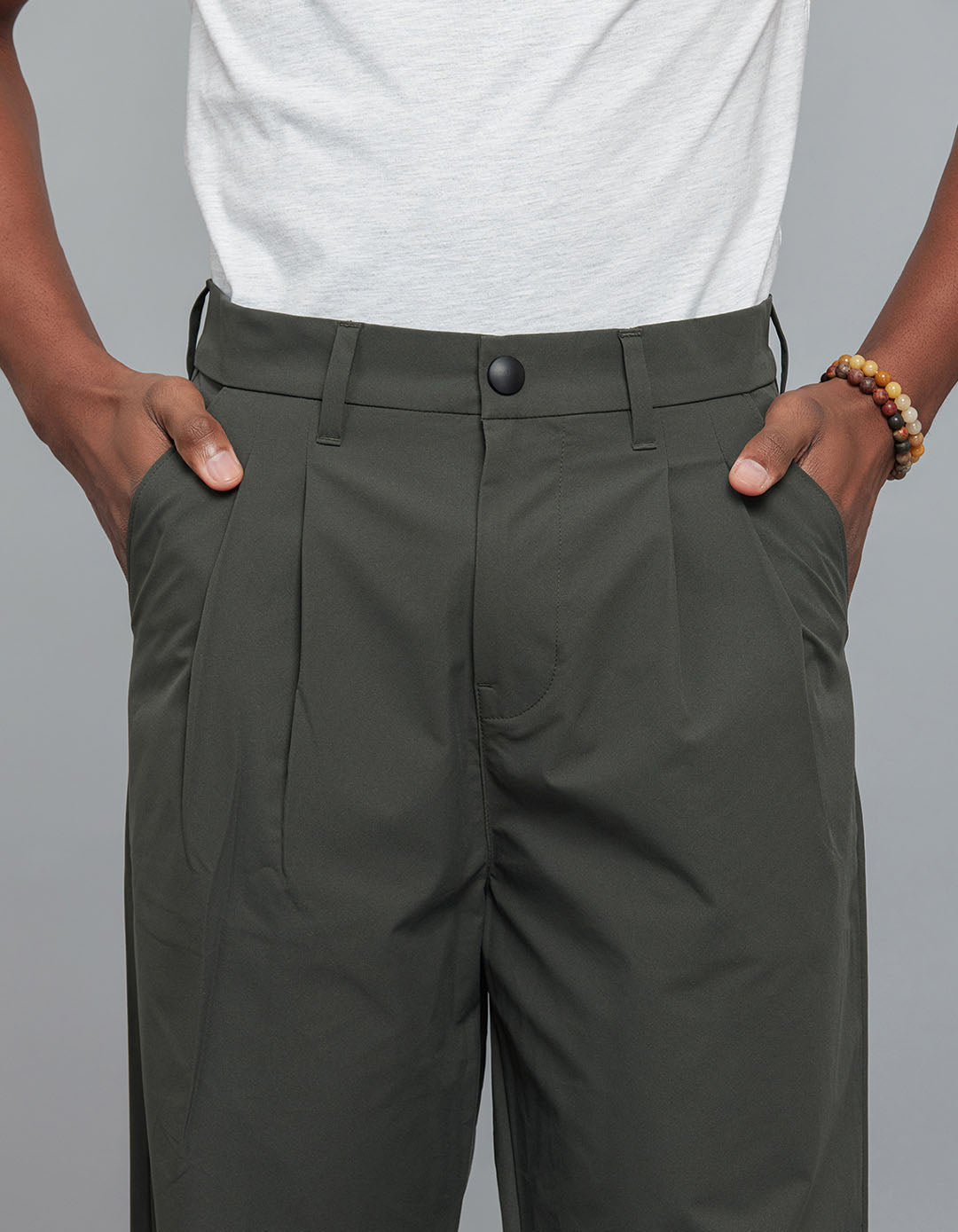 Bottle Green Pleated 100% Polyester Korean Pants