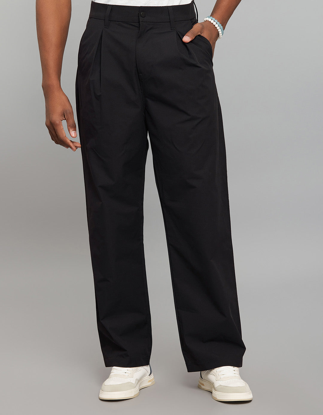 Black Pleated 100% Polyester Korean Pants