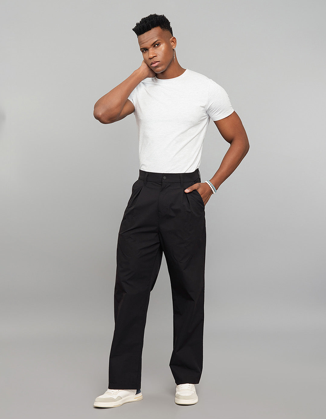 Black Pleated 100% Polyester Korean Pants