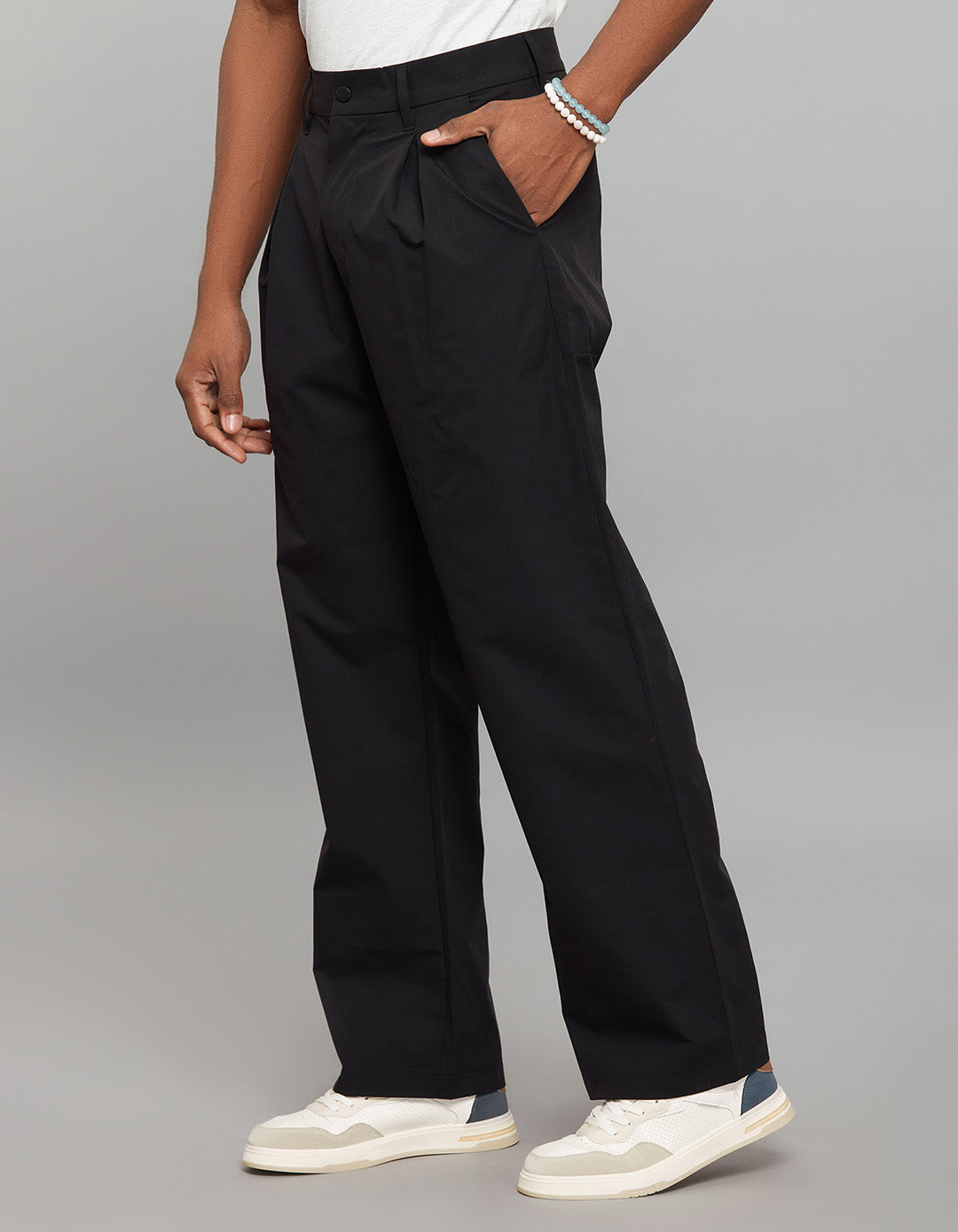 Black Pleated 100% Polyester Korean Pants