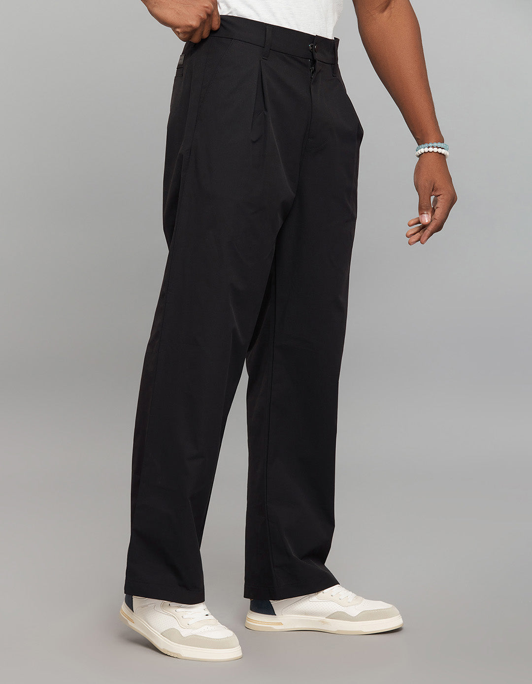 Black Pleated 100% Polyester Korean Pants