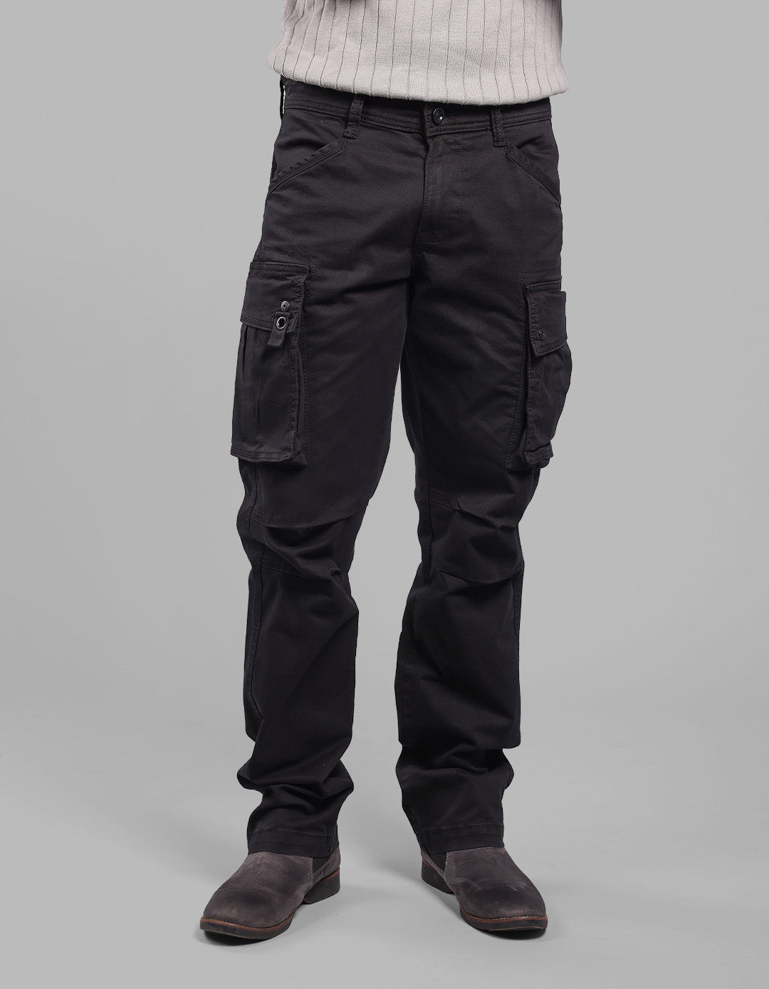 Black Comfort Straight Fit Stretch Cargo Pants