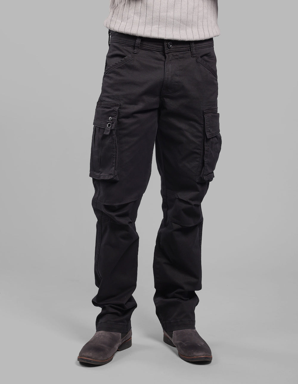 Black Comfort Straight Fit Stretch Cargo Pants