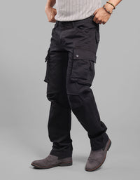 Black Comfort Straight Fit Stretch Cargo Pants