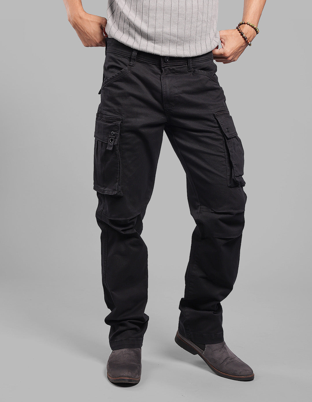 Black Comfort Straight Fit Stretch Cargo Pants