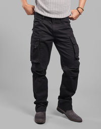 Black Comfort Straight Fit Stretch Cargo Pants