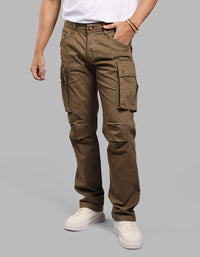 DK KHAKI COMFORT STRAIGHT FIT STRETCH CARGO PANTS