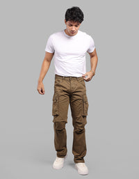DK KHAKI COMFORT STRAIGHT FIT STRETCH CARGO PANTS