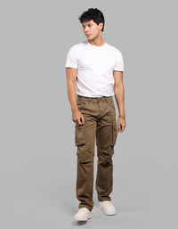 DK KHAKI COMFORT STRAIGHT FIT STRETCH CARGO PANTS
