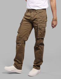 DK KHAKI COMFORT STRAIGHT FIT STRETCH CARGO PANTS