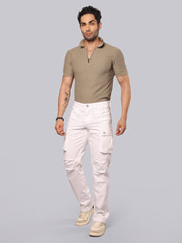 White Comfort Straight Fit Stretch Cargo Pant