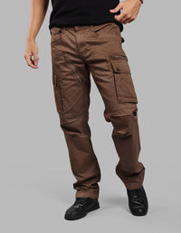 DK KHAKI COMFORT STRAIGHT FIT STRETCH CARGO PANTS