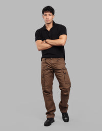 DK KHAKI COMFORT STRAIGHT FIT STRETCH CARGO PANTS
