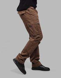 DK KHAKI COMFORT STRAIGHT FIT STRETCH CARGO PANTS