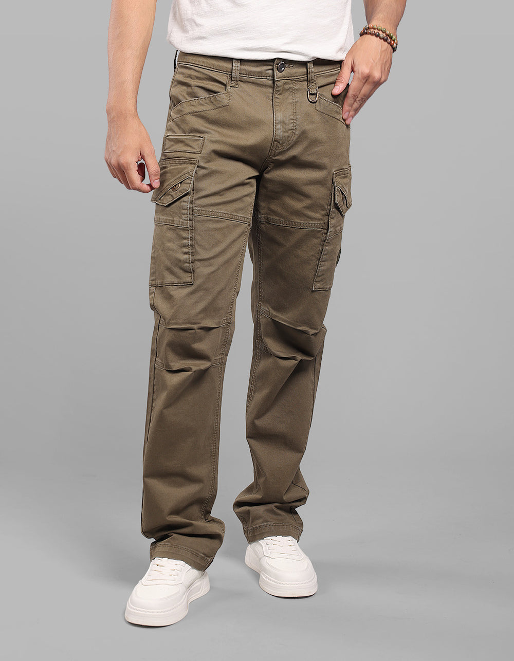 Olive Comfort Straight Fit Stretch Cargo Pants