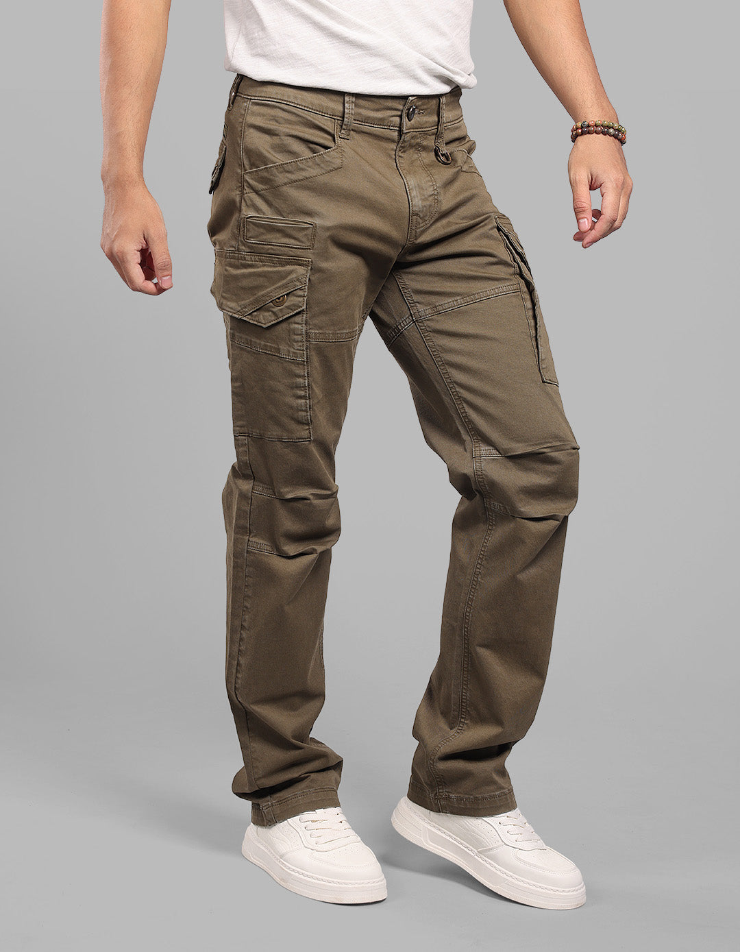 Olive Comfort Straight Fit Stretch Cargo Pants