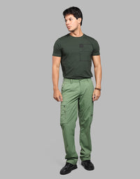 MILITARY GREEN COMFORT STRAIGHT FIT STRETCH CARGO PANTS