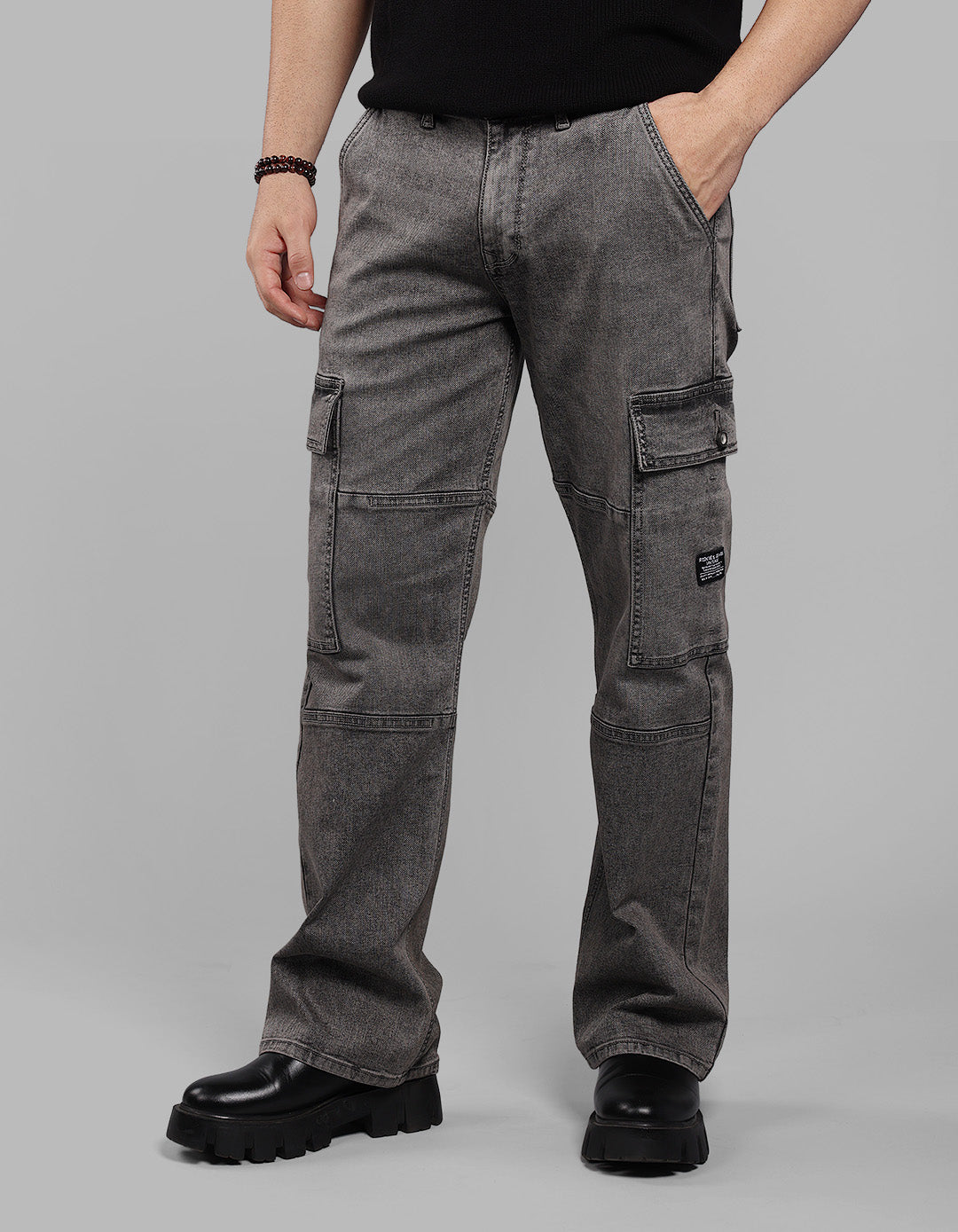 Med Grey Loose Fit Denim Cargo