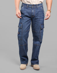 Dark Blue Loose Fit Denim Cargo