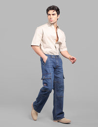 Dark Blue Loose Fit Denim Cargo