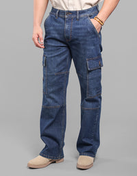 Dark Blue Loose Fit Denim Cargo