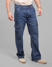 Dark Blue Loose Fit Denim Cargo