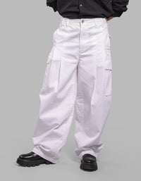 WHITE BALOON FIT STRETCH CARGO PANTS