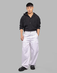WHITE BALOON FIT STRETCH CARGO PANTS