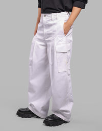 WHITE BALOON FIT STRETCH CARGO PANTS