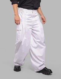 WHITE BALOON FIT STRETCH CARGO PANTS