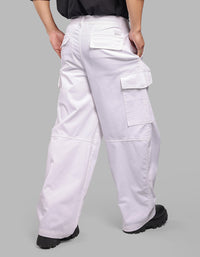 WHITE BALOON FIT STRETCH CARGO PANTS