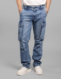 Med Blue Comfort Straight Fit Stretch Denim Cargo