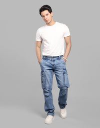Med Blue Comfort Straight Fit Stretch Denim Cargo