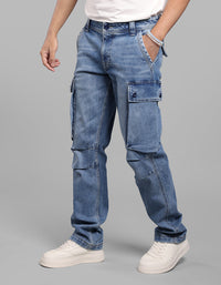 Med Blue Comfort Straight Fit Stretch Denim Cargo