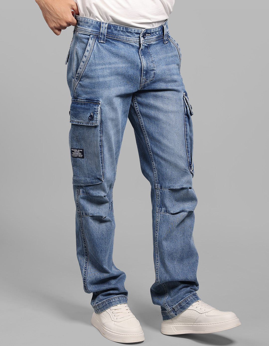 Med Blue Comfort Straight Fit Stretch Denim Cargo