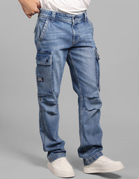 Med Blue Comfort Straight Fit Stretch Denim Cargo