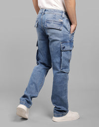 Med Blue Comfort Straight Fit Stretch Denim Cargo