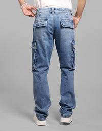 Med Blue Comfort Straight Fit Stretch Denim Cargo