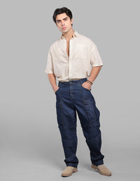 Dk Blue Balloon Fit Denim Cargo
