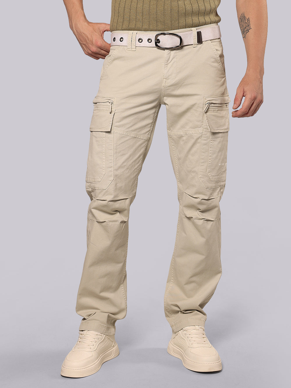 Silver Grey Comfort Straight Fit Stretch Cargo Pant