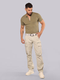 Silver Grey Comfort Straight Fit Stretch Cargo Pant