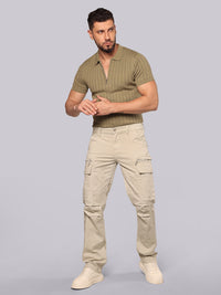 Silver Grey Comfort Straight Fit Stretch Cargo Pant