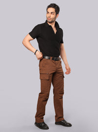 Brown Comfort Straight Fit Stretch Cargo Pant